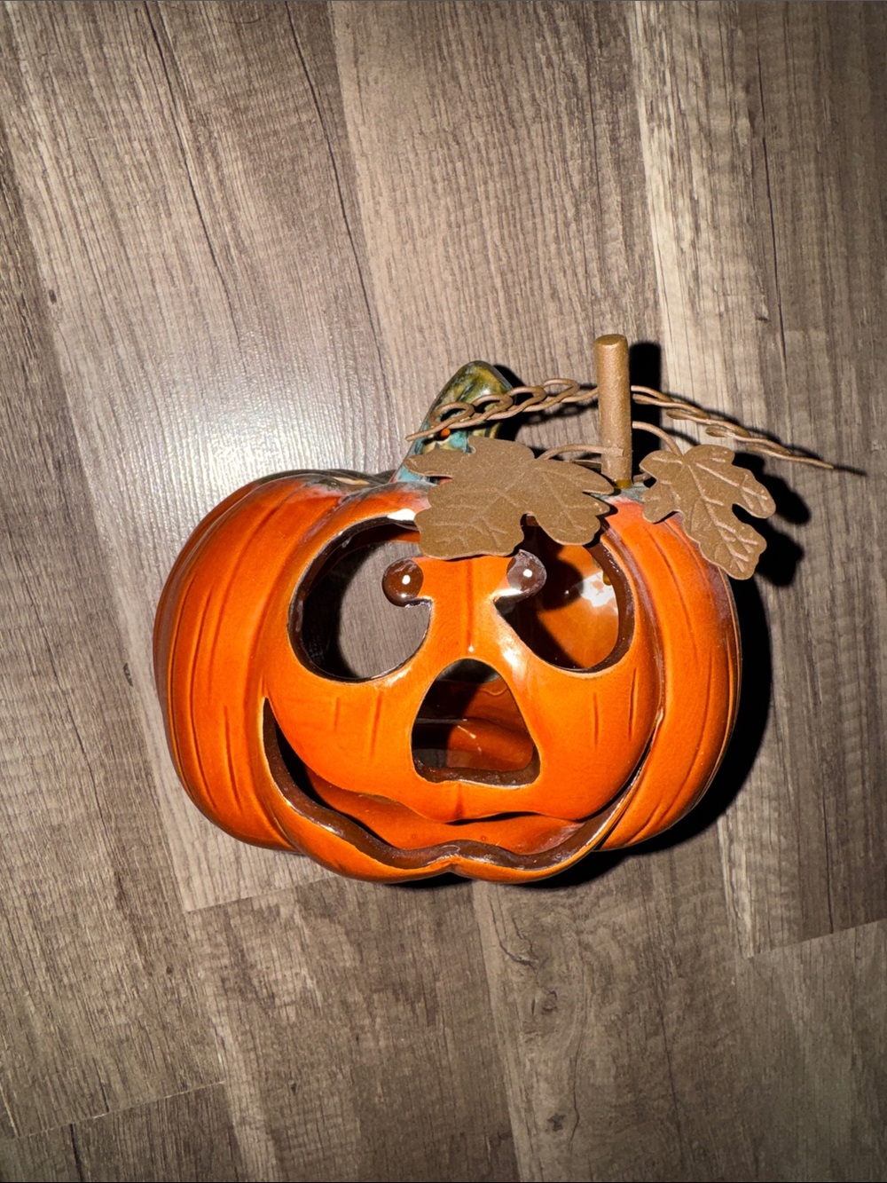 4” Terra Cotta Pumpkin Tea Light Candle Holder.